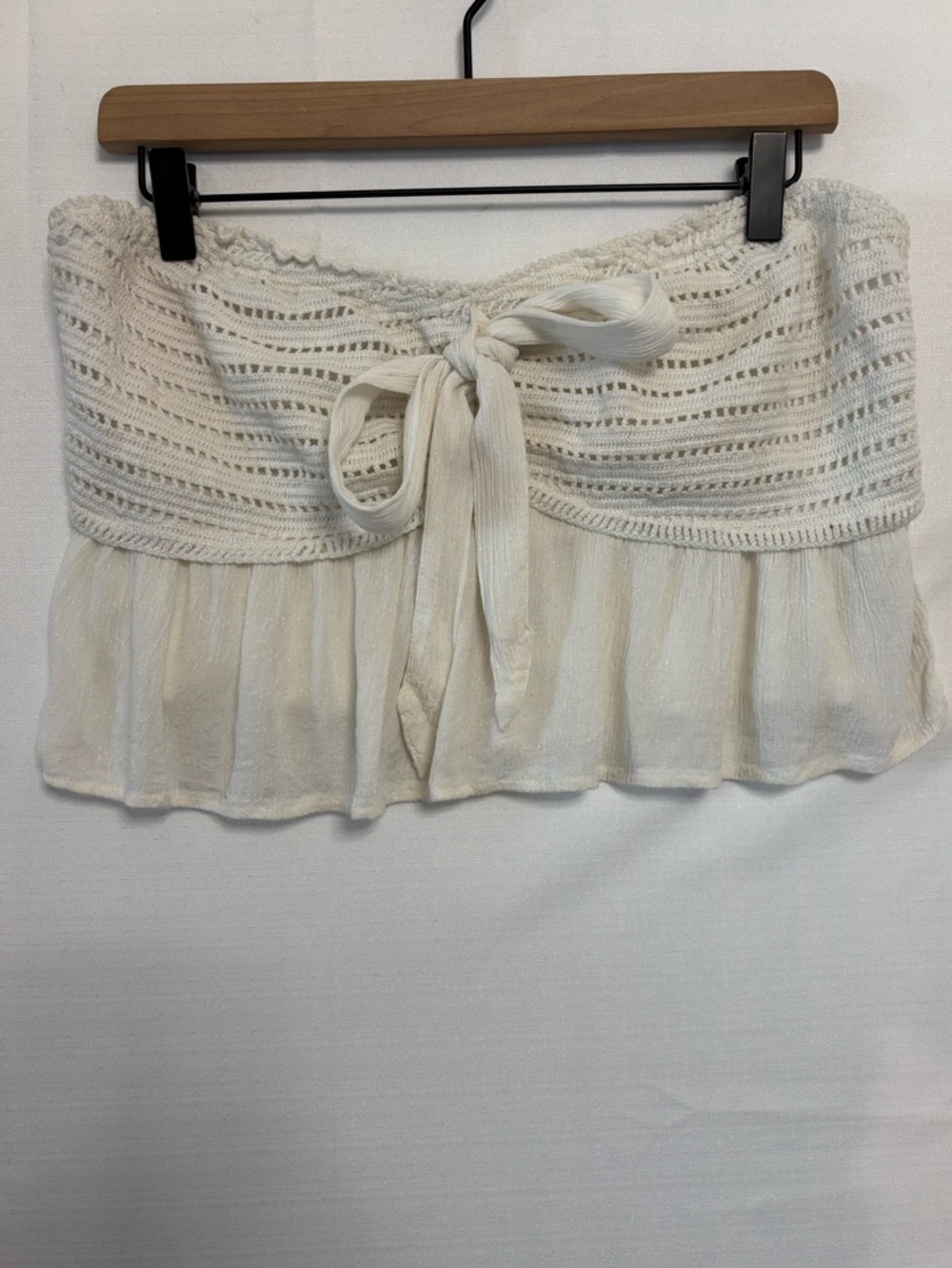 American Eagle Outfitters Cream Crochet Tie-Front Cropped Tube Top